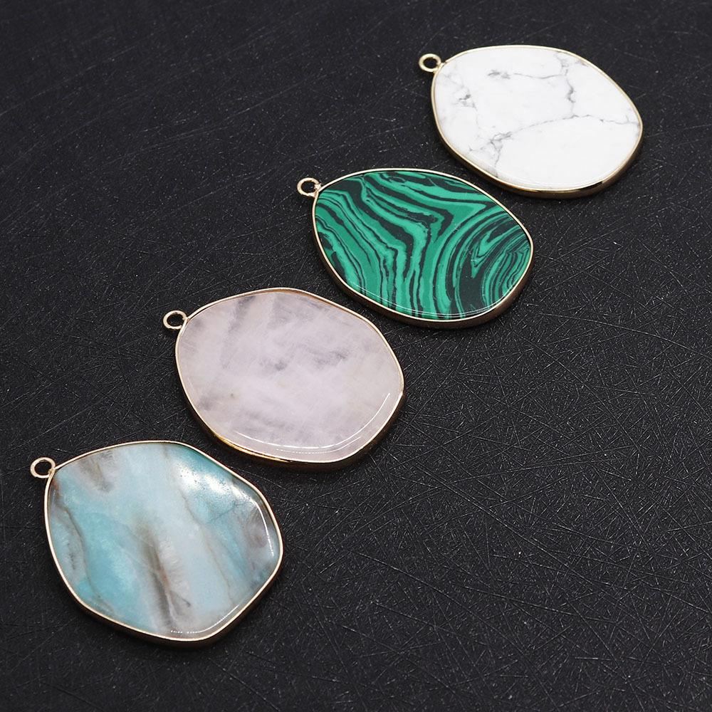 Natural stone irregular white turquoise edge single-hole pendant