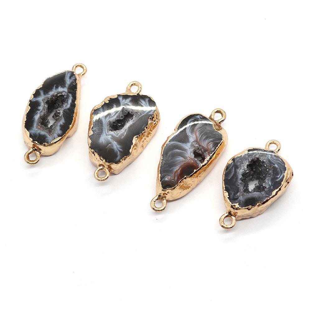 Pendentifs en Agate Naturelle avec Bord Doré