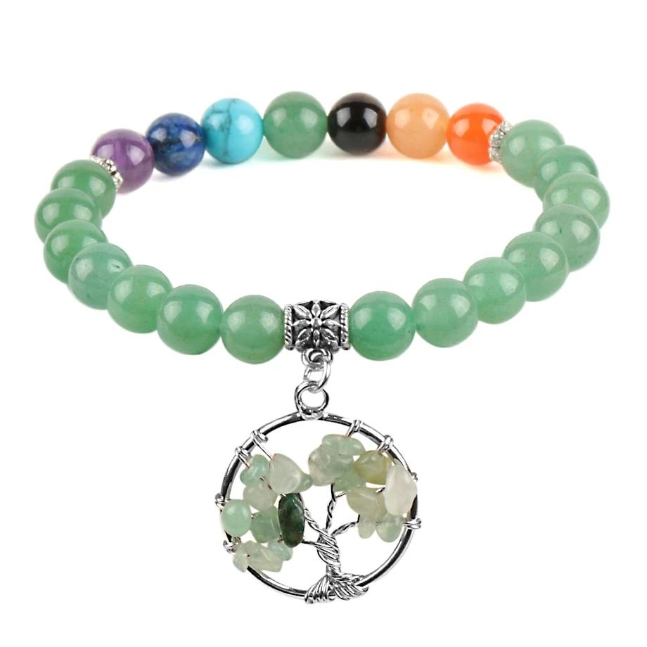 Bracelet porte chance en Aventurine 7 Chakras et charme arbre de vie