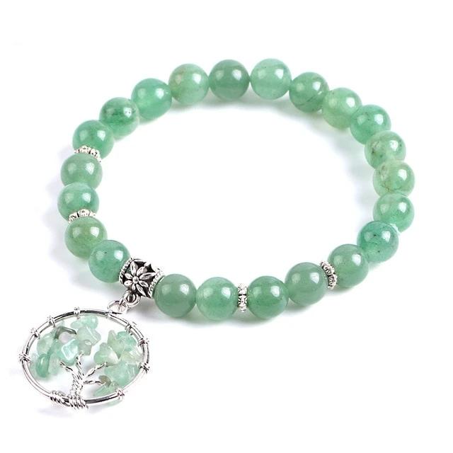 Bracelet porte chance en Aventurine 7 Chakras et charme arbre de vie