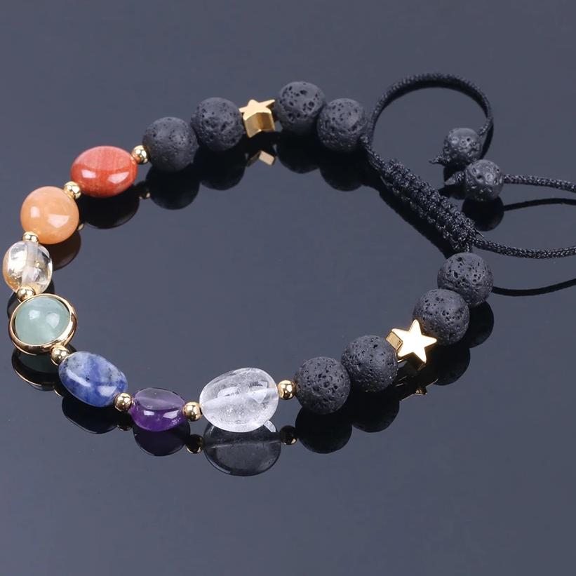 Bracelet à lacets de Guérison et d'Harmonisation des 7 Chakras Pierres de lave