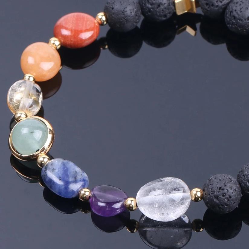 Bracelet à lacets de Guérison et d'Harmonisation des 7 Chakras Pierres de lave