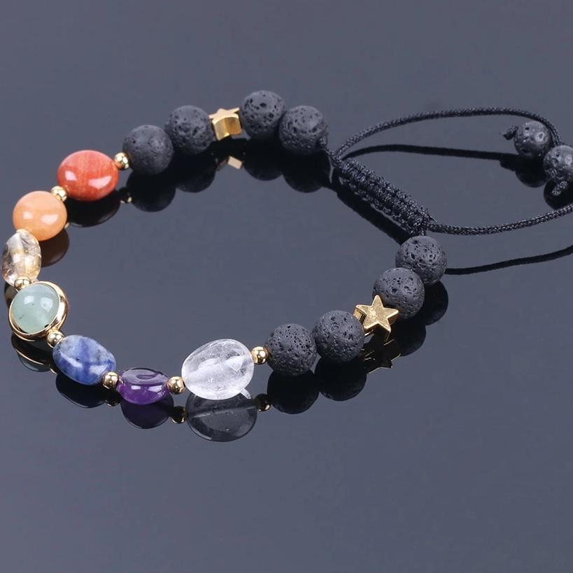 Bracelet à lacets de Guérison et d'Harmonisation des 7 Chakras Pierres de lave