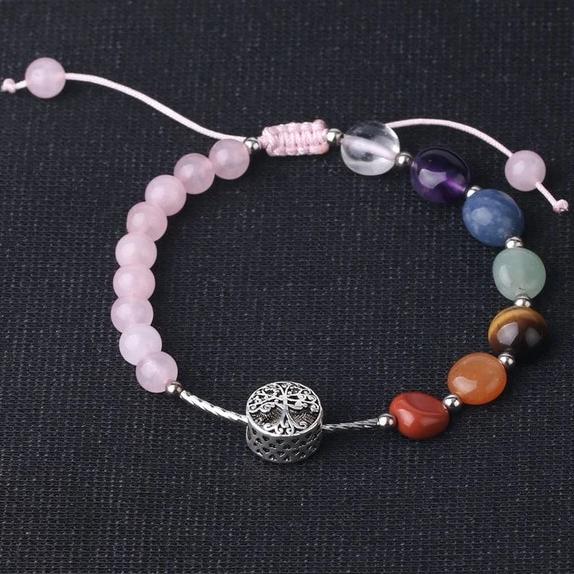 Bracelet d'Amour, Guérison et Harmonie en Quartz rose et 7 Chakras