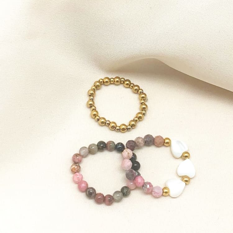 Trio de Bagues en Perles et Rhodochrosite