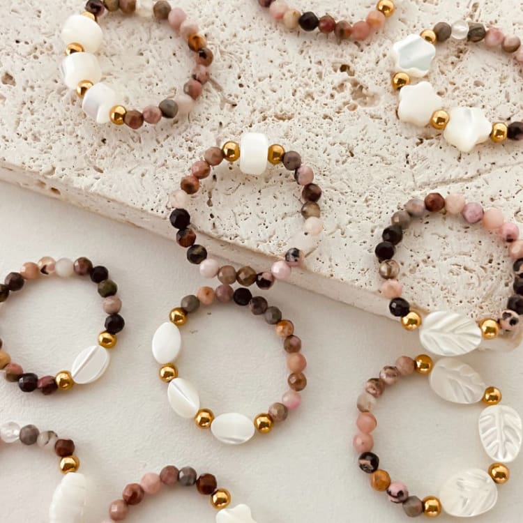 Trio de Bagues en Perles et Rhodochrosite