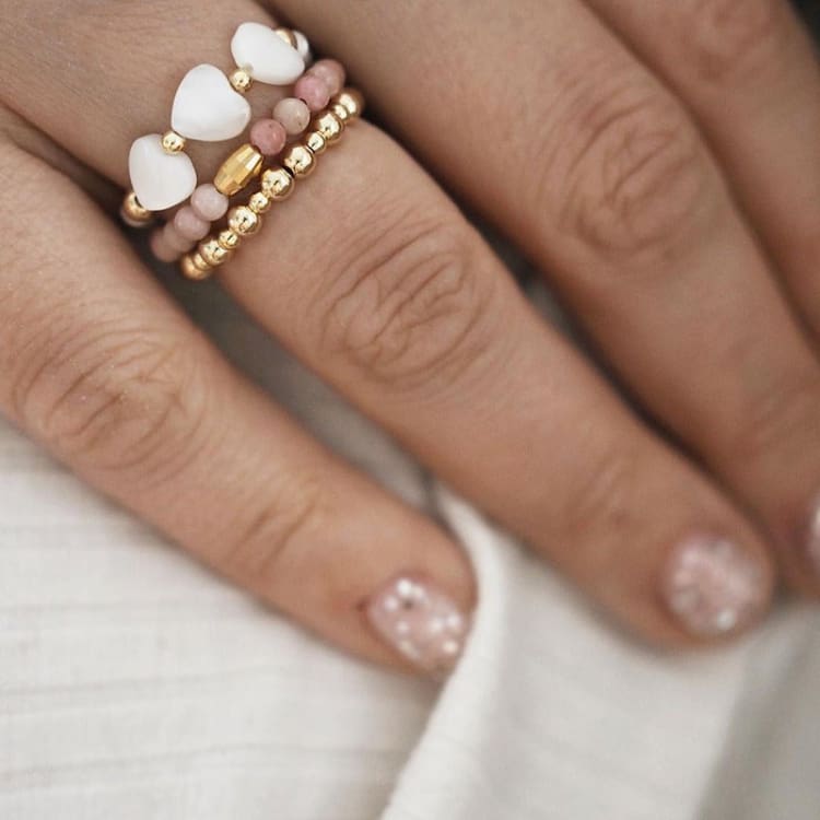 Trio de Bagues en Perles et Rhodochrosite